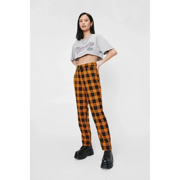 NWOT Nasty Gal High Waisted Check Print Tapered Pants Size 2 - Picture 1 of 10